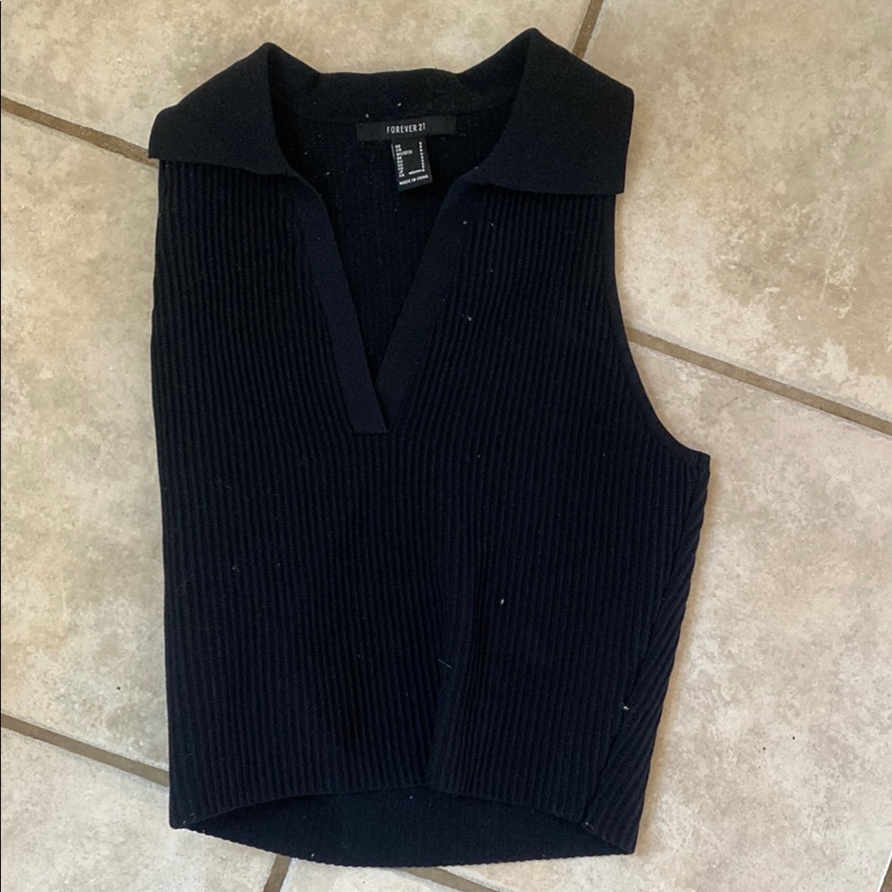 Black Ribbed Sleeveless Top